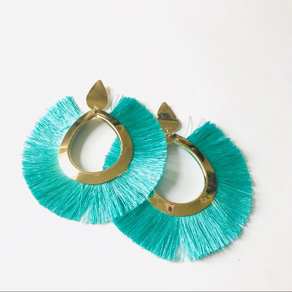 𝕙𝕡! Teal or Yellow Tassel Drop Earrings - Picture 3 of 5